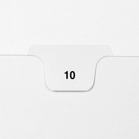 10 - Avery Style Single Number Letter Size Bottom Tab Legal Indexes - 1 Set