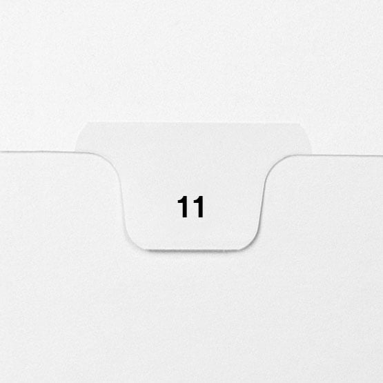 11 - Avery Style Single Number Letter Size Bottom Tab Legal Indexes - 1 Set