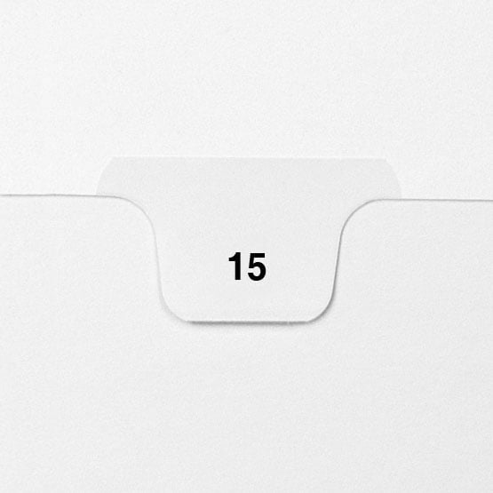 15 - Avery Style Single Number Letter Size Bottom Tab Legal Indexes - 1 Set