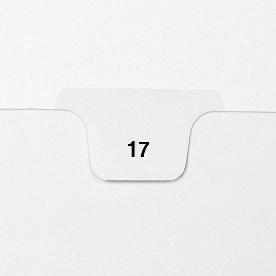 17 - Avery Style Single Number Letter Size Bottom Tab Legal Indexes - 25pk - Clearance Sale