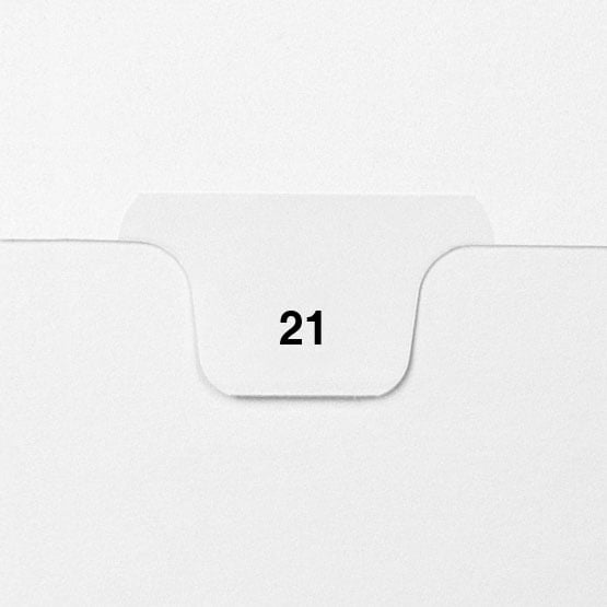 21 - Avery Style Single Number Letter Size Bottom Tab Legal Indexes - 1 Set