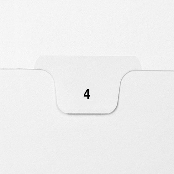 4 - Avery Style Single Number Letter Size Bottom Tab Legal Indexes - 1 Set