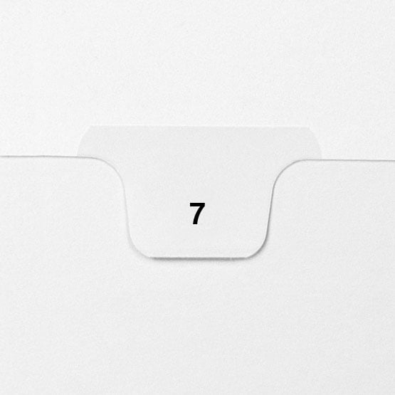 7 - Avery Style Single Number Letter Size Bottom Tab Legal Indexes - 1 Set