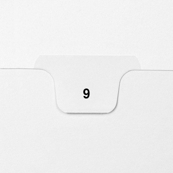 9 - Avery Style Single Number Letter Size Bottom Tab Legal Indexes - 1 Set