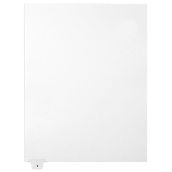 1 - Avery Style Single Number Letter Size Bottom Tab Legal Indexes - 1 Set