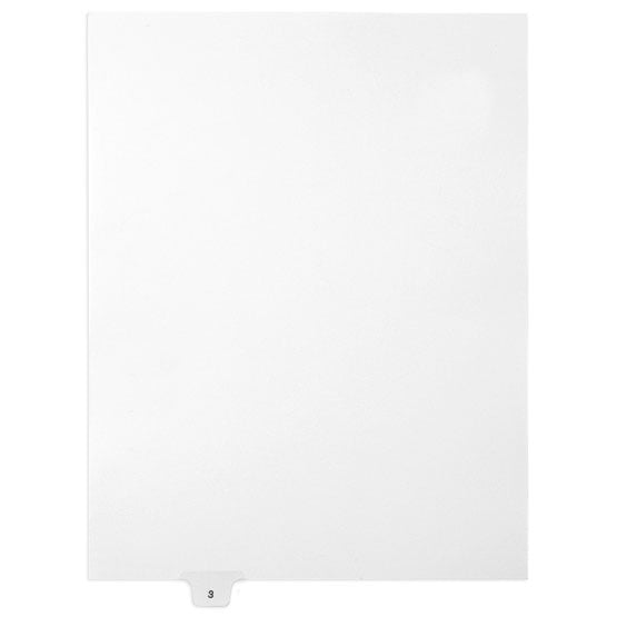 3 - Avery Style Single Number Letter Size Bottom Tab Legal Indexes - 1 Set