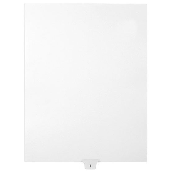 6 - Avery Style Single Number Letter Size Bottom Tab Legal Indexes - 1 Set