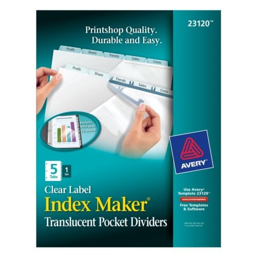 Avery Clear 5-Tab Index Maker Plastic Clear Label Dividers 1 set - 23120