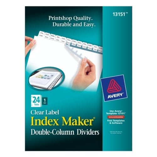 Avery Clear Label Index Maker Double Column White 24-Tab Dividers 1 set - 13151