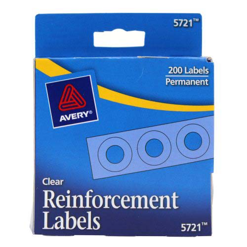 Avery Clear Self-Adhesive Hole Reinforcements 200pk - 05721 - Clearance Sale