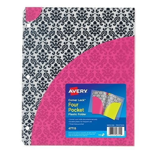Avery Corner Lock Damask Design Four-Pocket Plastic Folder 1pk - 47715