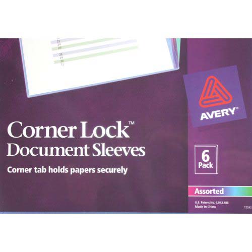 Avery Corner Lock Document Sleeve Assorted 6pk - 72262