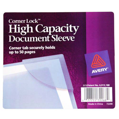 Avery Corner Lock High Capacity Document Sleeve Assorted (1pk) - 72268