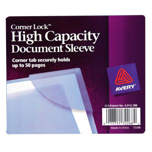 Avery Corner Lock High Capacity Document Sleeve Assorted (1pk) - 72268