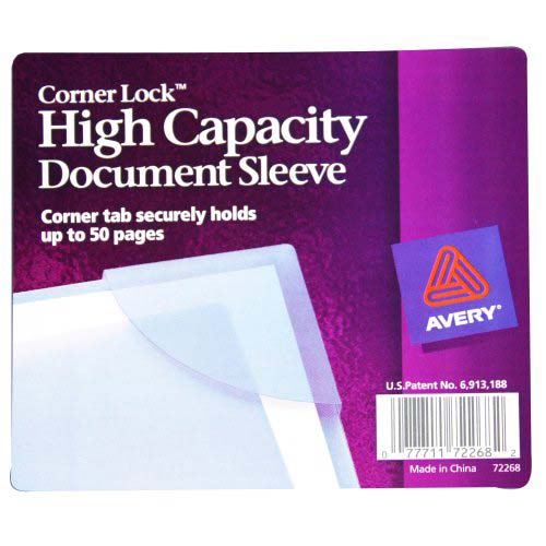 Avery Corner Lock High Capacity Document Sleeve Assorted (1pk) - 72268