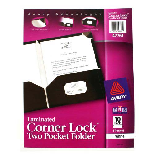 Avery Corner Lock Two Pocket Folder White (10pk) - 47761