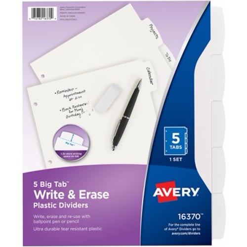 Avery Durable Plastic Write-On Multicolor 5-Tab 8.5" x 11" Dividers w/ Pockets 1 set - 16370