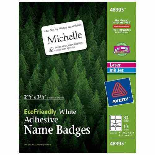 Avery EcoFriendly Name Badges 2-1/3" x 3-3/8" 80pk - 48395