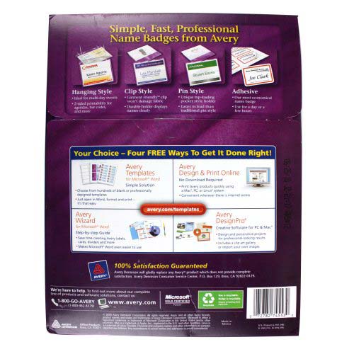 Avery Fold & Clip Name Badge Horizontal 3" x 4" (30pk) - 74553
