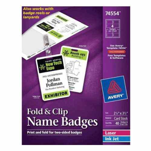 Avery Fold & Clip Name Badge Vertical 2-1/4" x 3-1/2" (40pk) - 74554