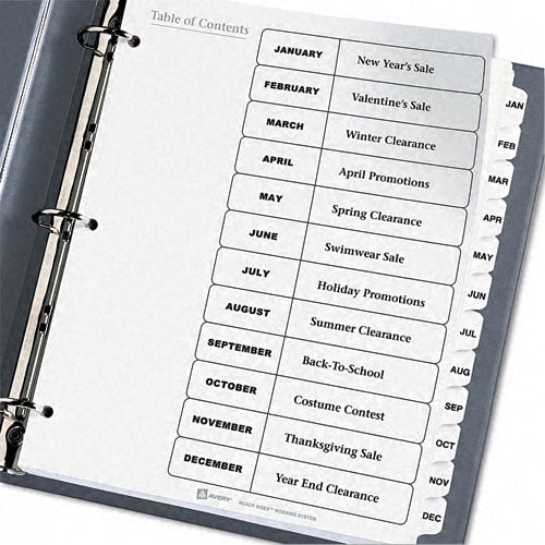 Avery Jan-Dec 11" x 8.5" Classic Black and White Dividers - 11126