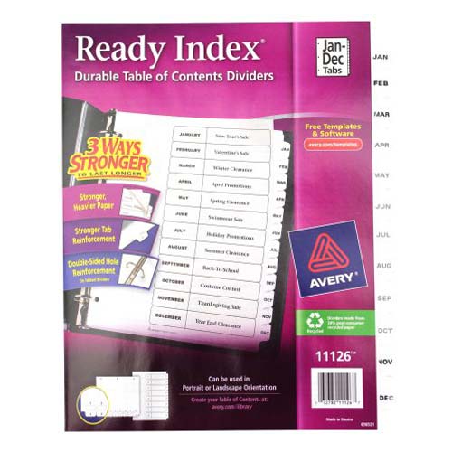 Avery Jan-Dec 11" x 8.5" Classic Black and White Dividers - 11126