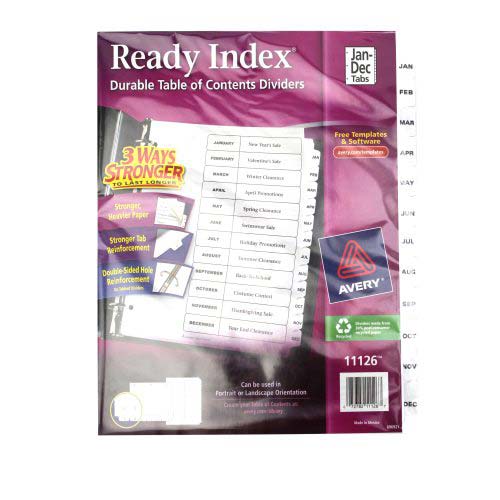 Avery Jan-Dec 11" x 8.5" Classic Black and White Dividers - 11126