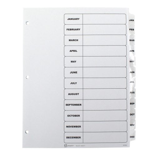 Avery Jan-Dec 11" x 8.5" Classic Black and White Dividers - 11126