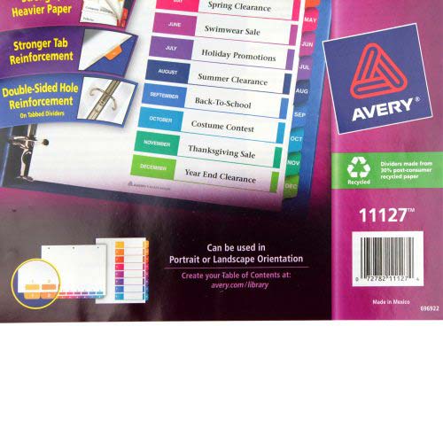 Avery Jan-Dec 11" x 8.5" Contemporary Multicolor Dividers - 11127 - Clearance Sale