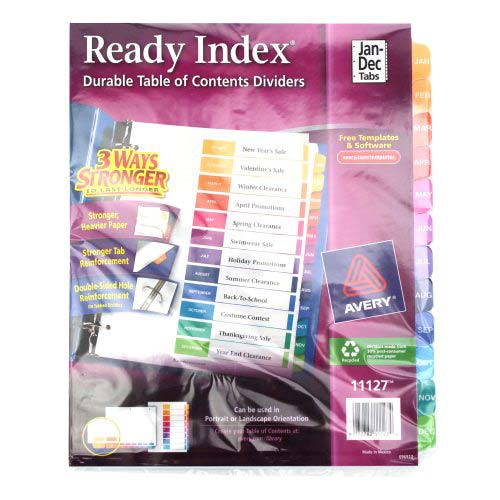 Avery Jan-Dec 11" x 8.5" Contemporary Multicolor Dividers - 11127 - Clearance Sale