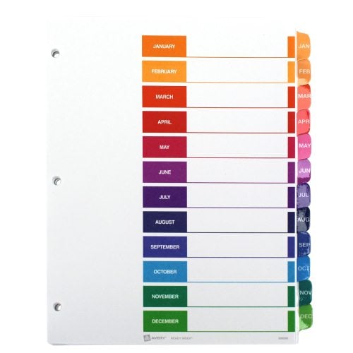 Avery Jan-Dec 11" x 8.5" Contemporary Multicolor Dividers - 11127 - Clearance Sale