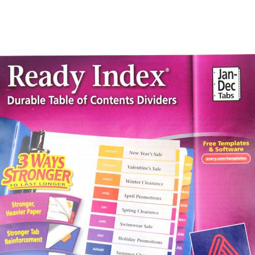 Avery Jan-Dec 11" x 8.5" Contemporary Multicolor Dividers - 11127 - Clearance Sale