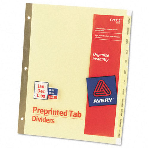 Avery Jan-Dec Buff Preprinted Laminated Tab Dividers - 11307