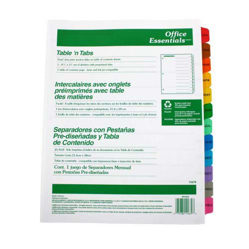 Avery Jan-Dec White Office Essentials Table 'N Tabs Dividers - 11679 - Clearance Sale