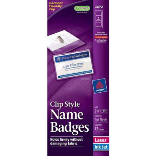 Avery Laser and Inkjet 2-1/4" x 3-1/2" Clip Name Badges 12pk - 74651 - Clearance Sale