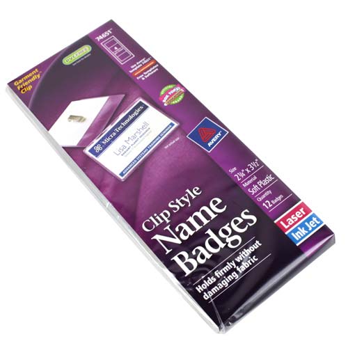 Avery Laser and Inkjet 2-1/4" x 3-1/2" Clip Name Badges 12pk - 74651 - Clearance Sale