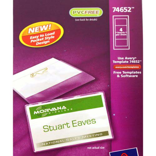 Avery Laser and Inkjet 2-1/4" x 3-1/2" Pin Name Badges 24pk - 74652