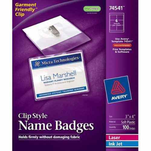 Avery Laser and Inkjet 3" x 4" Clip Name Badges 100pk - 74541