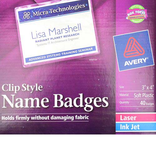 Avery Laser and Inkjet 3" x 4" Clip Name Badges 40pk  - 5384
