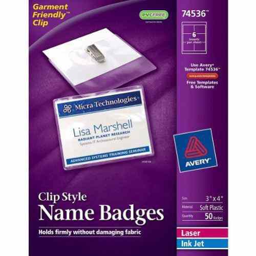 Avery Laser and Inkjet 3" x 4" Clip Name Badges 50pk - 74536