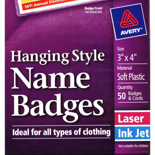 Avery Laser and Inkjet Hanging 3" x 4" Name Badges 50pk - 74520