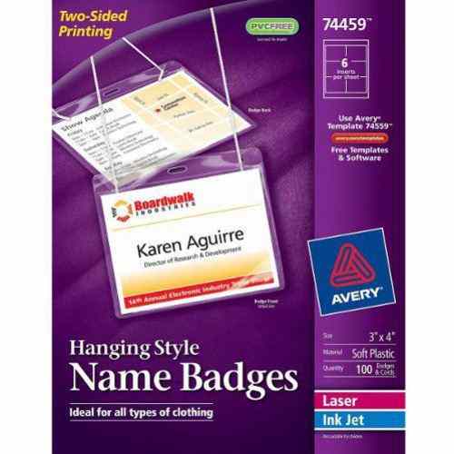 Avery Laser and Inkjet Hanging Name Badges 3" x 4" 100pk - 74459