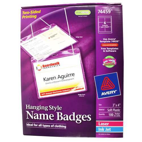 Avery Laser and Inkjet Hanging Name Badges 3" x 4" 100pk - 74459