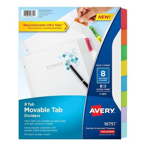 Avery Multicolor 8-Tab Movable Tab Dividers 1 set - 16751