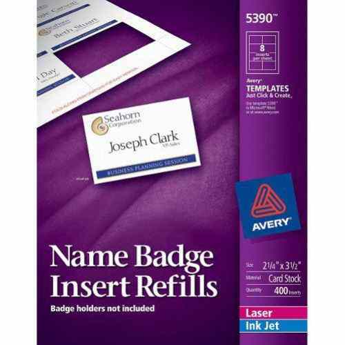 Avery Name Badge Insert Refills 2-1/4" x 3-1/2" 8up (50 sheets) - 5390