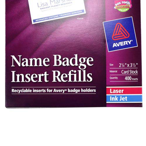 Avery Name Badge Insert Refills 2-1/4" x 3-1/2" 8up (50 sheets) - 5390