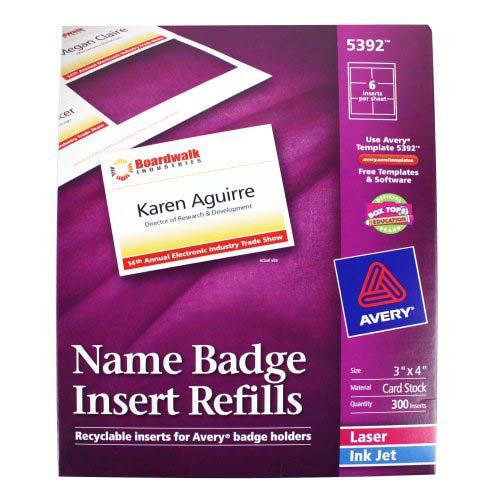 Avery Name Badge Insert Refills 3" x 4" - 300pk - 5392