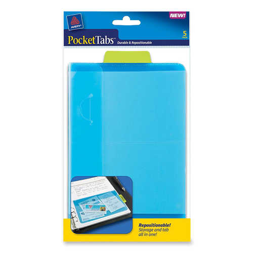 Avery PocketTabs 5-1/8" x 8-5/10" Tabbed Notebook Storage Pockets 5pk