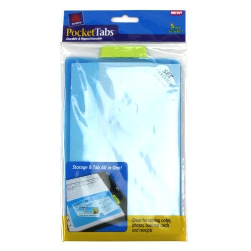 Avery PocketTabs 5-1/8" x 8-5/10" Tabbed Notebook Storage Pockets 5pk