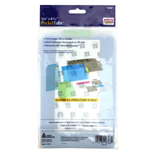 Avery PocketTabs 5-1/8" x 8-5/10" Tabbed Notebook Storage Pockets 5pk